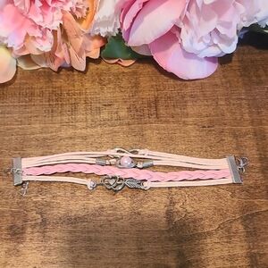 Pink Braided Bracelet with Silver Accents
